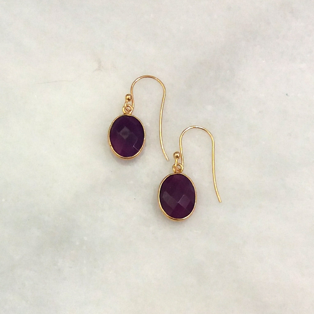 Purple Agate Single Drop Hook Earrings
