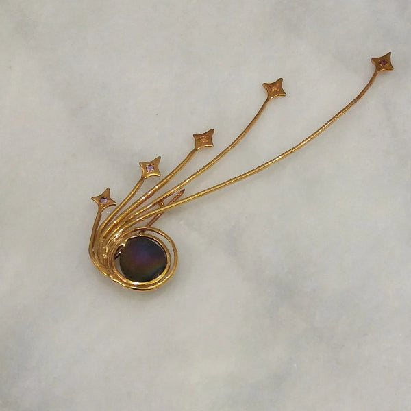 Amethyst with Citrine and Druzzy Agate Titanium Coated Shooting Star Brooch Pin