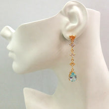 Citrine Stud with Blue Topaz, White Topaz, Citrine and Blue Topaz Twinset Earrings