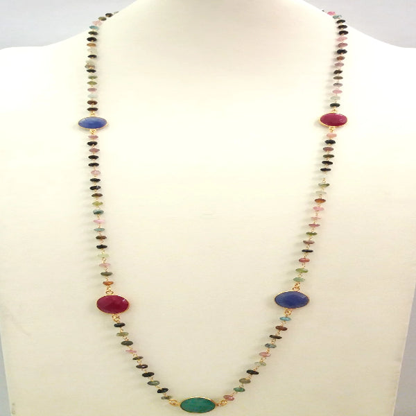 Blue Sapphire with Ruby, Emerald and Multi-color Stone Jeweled Chain Necklace