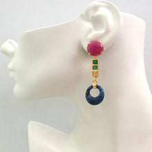 Ruby Stud with Green Agate, Citrine and Dumortierite Detachable Twinset Earrings