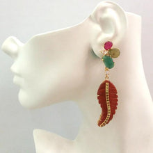 Ruby, White Topaz, Vesonite and Jade Stud with White and Citrine on Red Jasper Detachable Twinset Earrings