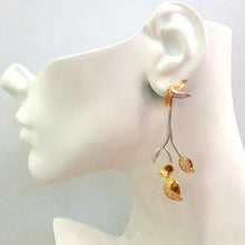 Two-tone Leaf Stud with Citrine ,Peridot, Leaf and Branches Detachable Twinset Earrings