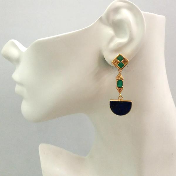 Green Agate and Citrine Stud with Citrine, Green Agate and Lapiz Lazuli Detachable Twinset Earrings