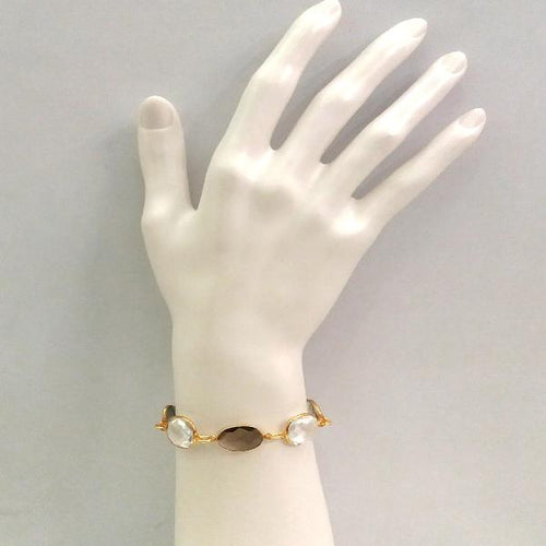 Labradorite, Clear Quartz and Smokey Quartz Jeweled Bracelet