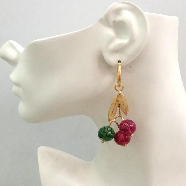 Green and Pink Tourmaline with Leaf Hoop Twinset Earrings