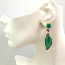 Green Agate Stud with Rhodolite Garnet and Green Jade Detachable Twinset Earrings