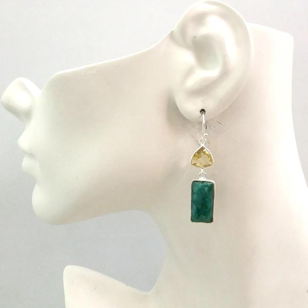 Lemon Quartz and Emerald Double Drop Earrings