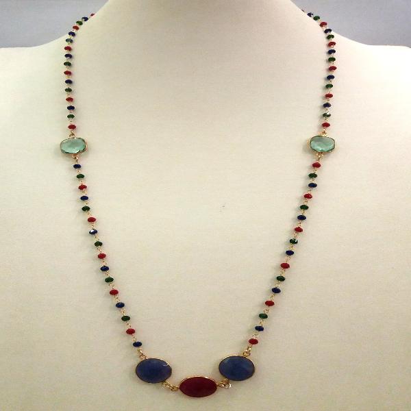 Multi-color Stone Chain with Topaz, Blue Sapphire and Ruby Jeweled Necklace