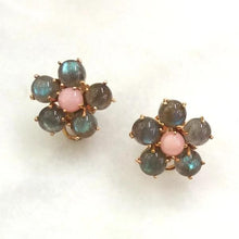 Pink Opal and Labradorite Flower Stud Earrings