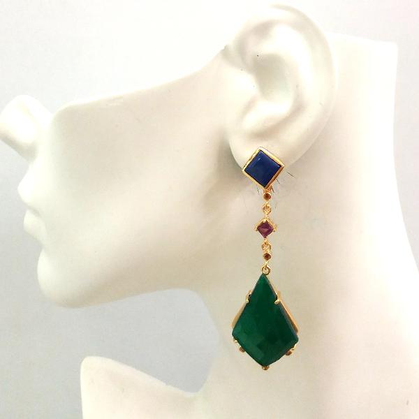 Lapiz Lazuli Stud with Citrine, Rhodolite Garnet, Citrine and Green Agate Detachable Twinset Earrings