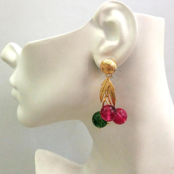 Plain Stud with Leaf and Green and Pink Tourmaline Philippines Fruits 