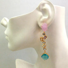 Pink Quartz Stud with Blue Topaz, Citrine, Amethyst and Blue Topaz Detachable Twinset Earrings