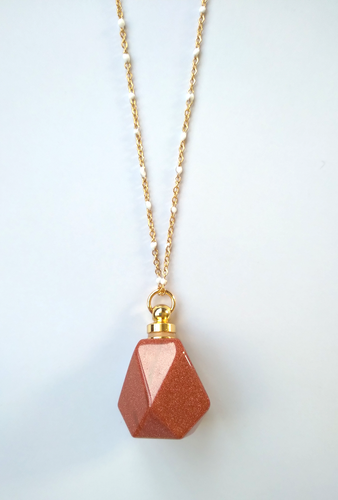 Sandstone Faceted Hexagon Wellness Bottle Pendant Gold