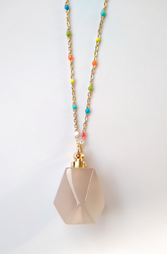 White Agate Faceted Hexagon Essential Oil Bottle Pendant