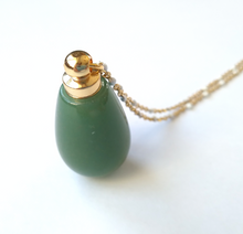 Green Jade Teardrop Essential Oil Bottle Pendant Gold