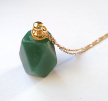 Green Jade Faceted Hexagon Essential Oil Bottle Pendant Gold