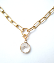 White Quartz Charm Paperclip Chain Necklace