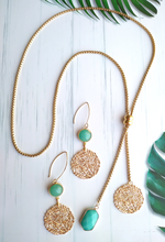 Sinamay with Hexagon Teal Jade Slider Necklace