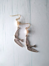 Swallow with White Pearl Drop Earrings