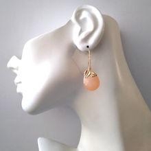2 Leaf Peach Jade Single Gem Drop Earrings