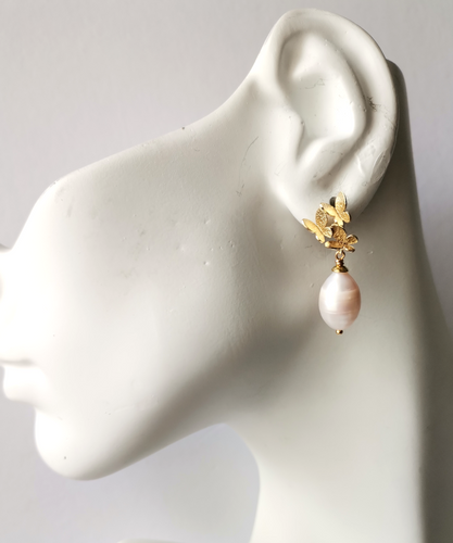3 Butterflies with Freshwater Pearls Stud Earrings
