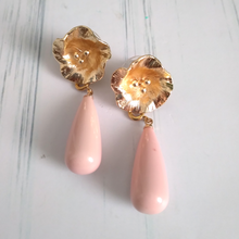 3 Pistil with Pink Coral Brass Stud Earrings