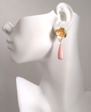 3 Pistil with Pink Coral Brass Stud Earrings
