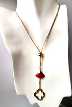 Red Jade Fan  with Four Leaf Clover Affirmation Slider Necklace