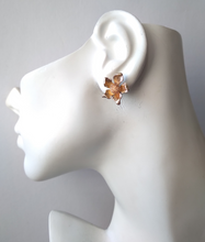5 Petal Flower Brass Studs with Pink Coral Dangle