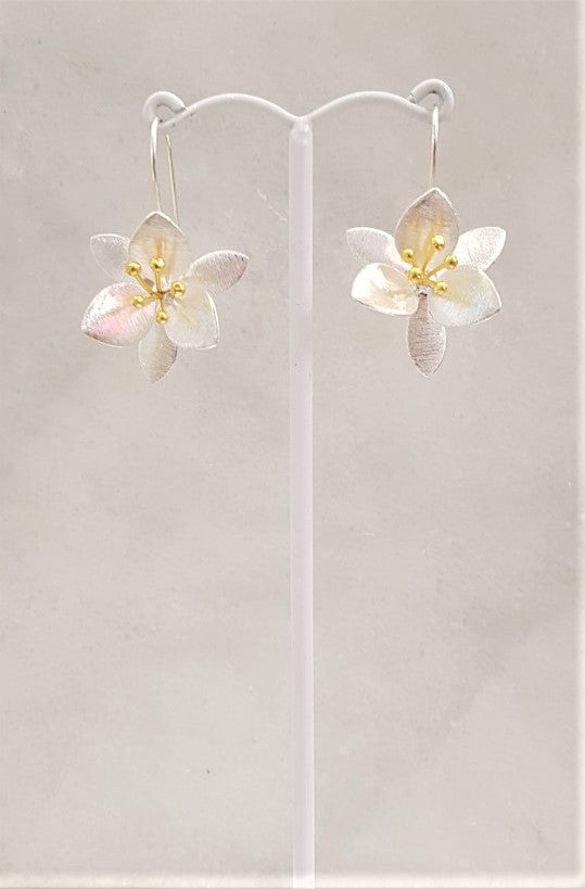 6 Petal Flower 2 Tone Earrings