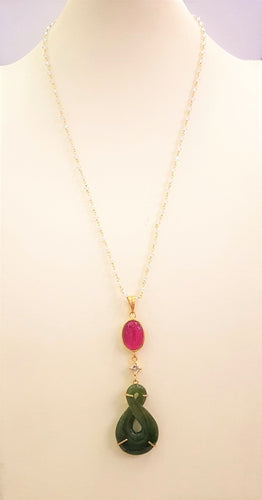 888 Nephrite Jade and Pink Agate Terra Firma Pendant