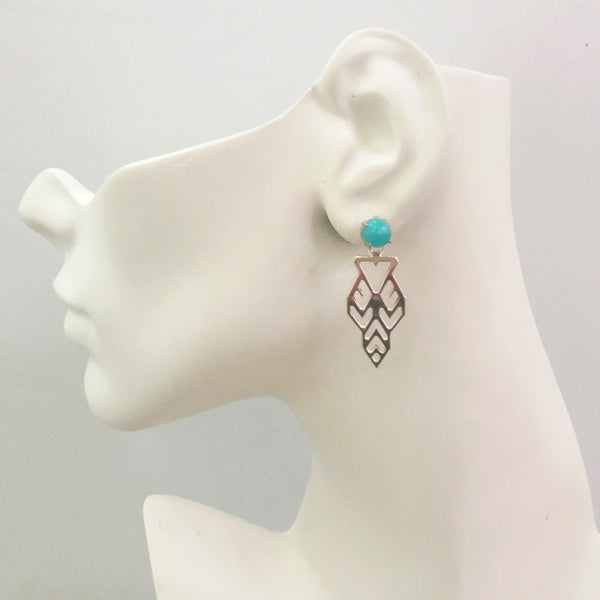 Amazonite Round Stud with Lawin Dangling Earrings