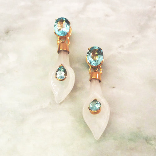 Blue Topaz Stud with White Jade & Blue Topaz Twinset Earrings