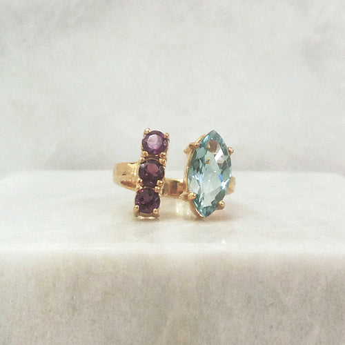 Blue Topaz & Rhodolite Garnet Cocktail Ring