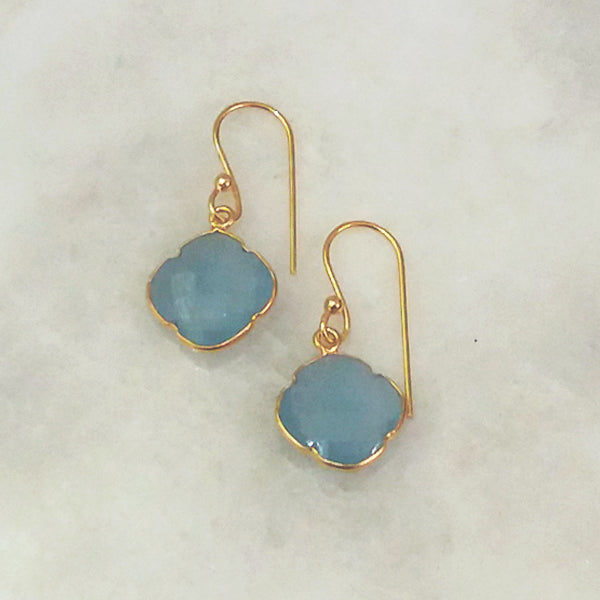 Blue Lace Chalcedony Single Drop Hook Earrings
