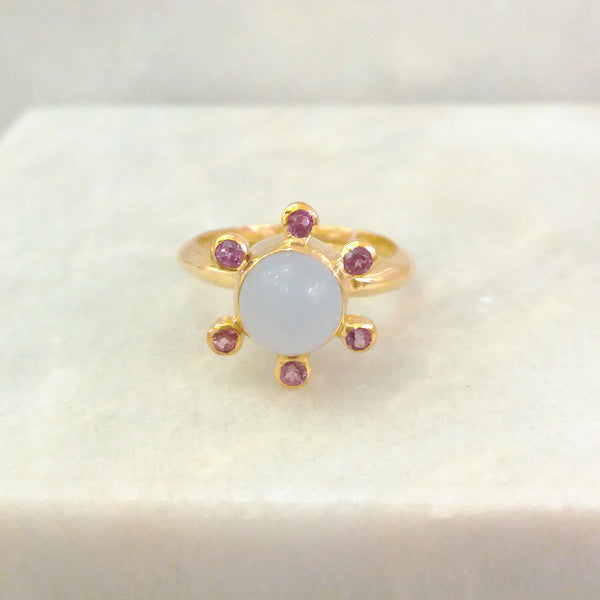 Blue Lace Agate with Rhodolite Garnet Halo Maxi Ring