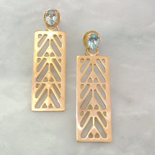 Blue Topaz Oval Stud with Palma Design Earrings