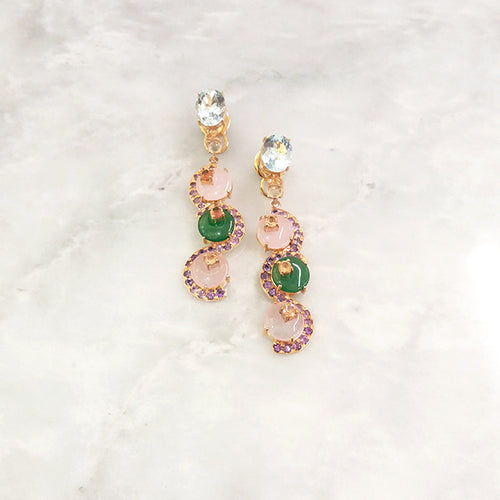 Blue Topaz Stud with Citrine, Amethyst, Rose Quartz, Citrine & Jade Twinset Earrings