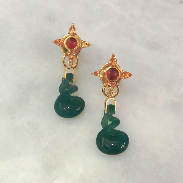 Carnelian & Citrine Stud with 888 Green Agate Twinset Earrings