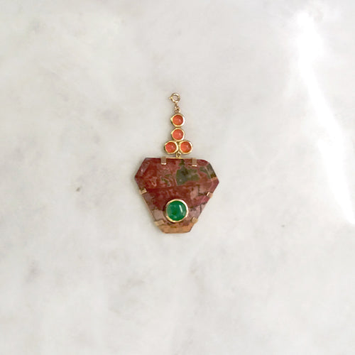 Carnelian, Jasper with Green Jade Pendant