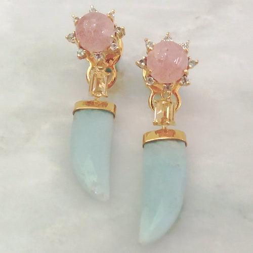 Cherry Quartz & Blue Topaz Stud with Citrine & Amazonite Twinset Earrings