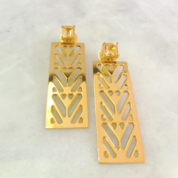 Citrine Square Stud with Palma Design Earrings