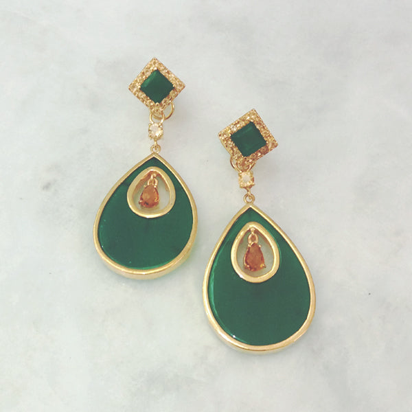 Citrine & Green Agate Stud with Citrine & Green Agate Twinset Earrings