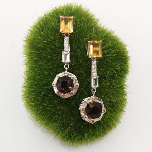 Citrine stud with White Zircon,White Topaz,Citrine & Smokey Quartz Twinset
