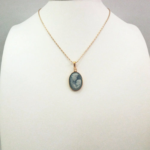 Citrine with Blue & White Agate Mother & Child Cameo Single Pendant