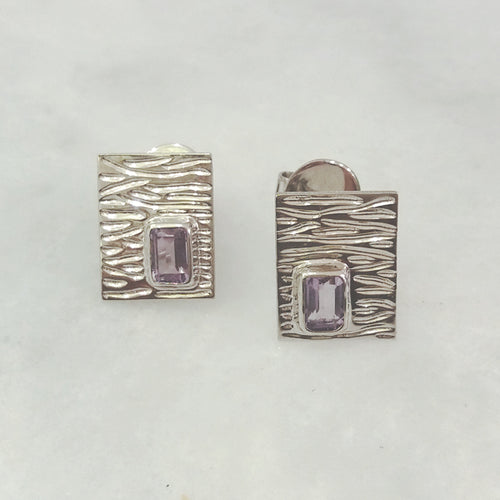 Drift Wood with Amethyst Rectangular Stud Separates Earrings