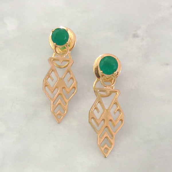 Green Agate Round Stud with Lawin Design Earrings