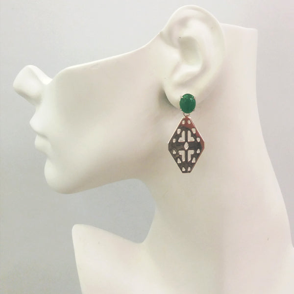 Green Jade Oval Stud with Sawa Dangling Earrings