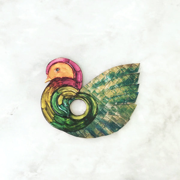 Hand Painted Sterling Silver with Buri & Tourmaline Huni Brooch Pin